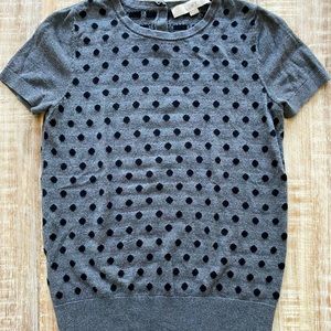 LOFT gray black polka dot short sleeve sweater